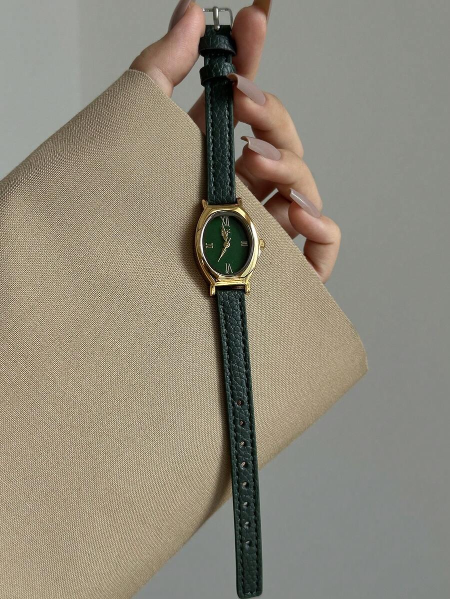 1pc Oval Women's Quartz Watch, Popular Exquisite Vintage Classic Business Style, Suitable For Daily Wear, Gifting And Parties - Green - View 1