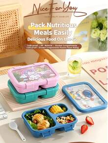 niceforyou 1PC Cute Lunch Box, Optional 3-Compartment / 4-Compartment Design; Sealed Leak-Proof Design, Microwave , Reusable. Portable Style Suitable For Students, Office Workers, School Commute, Outdoor Picnic, Daily Home Use, Also A Practical Christmas Gift. - Multicolor - View 3