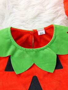 2pcs/Kids/Halloween/Pumpkin/Sleeveless Funny Ghost Face Embroidered Pumpkin Top Set - Orange - View 2