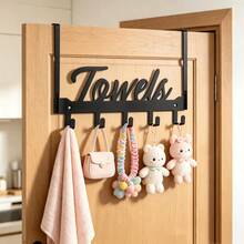No-Drill Door Towel Rack, Iron Rose TOWELS Hanging Rack, Bathroom Door Hook, Multi-Function 7-Hook Bath Towel Storage Rack, Bathroom Storage Rack, Thanksgiving, Holiday, Home Decor Gift Choice - View 13