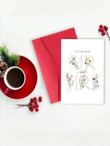 1pc "To Newlyweds" Floral Wedding Greeting Card With Envelope, Watercolor Wildflower Design, Elegant Wedding Blessing Card, Suitable For Couples And Friends, Blank Inside, Suitable For Wedding, Engagement And Back To School Season - Multicolor - View 7