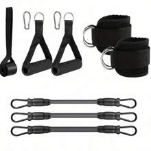 Fitness Cable Machine Attachments Kit, Tricep Rope, Exercise Handles, Ankle Cuffs, Door Anchor, Carabiner Clips For Gym Training - Black - View 11