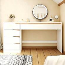 Desk 140x50 Cm With 5 Drawers, White/Oak Effect, Modern Computer Desk With Extra-Large Work Surface, Dressing Table With Storage, Desk For Remote Work, Bedroom And Office - 白色 - 查看 3