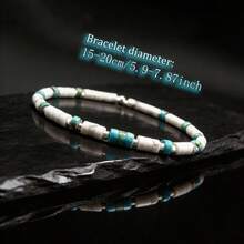 Natural White Turquoise & Green Turquoise Cylinder Bead Bracelet With Silver Spacer, Stackable Unisex Casual Daily Wear Accessory - Multicolor - View 2