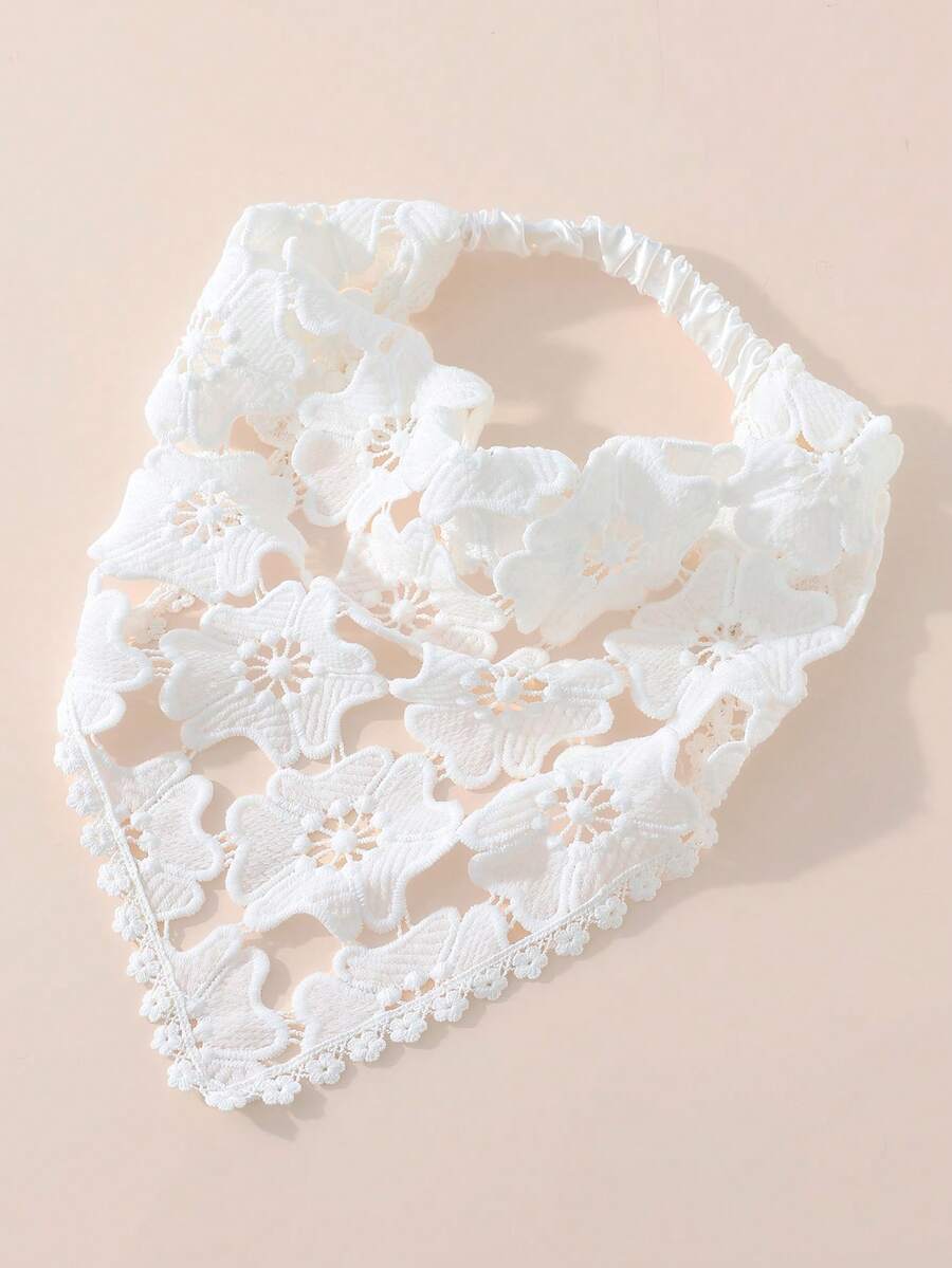 1件原創花卉圖案女款時尚刺繡頭巾髮帶，適合日常與度假使用 - 白色 - 查看 1