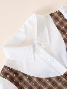 Autumn Tween Girl College Style 2 In 1 Shirt And Pleated Skirt 2-Piece Set - Khaki - View 3