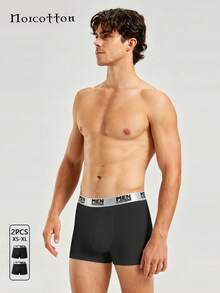 Norcotton 2pcs Men's Boxer Briefs, Letter Waistband, Milk Silk Breathable Comfortable Shorts - Black - View 1