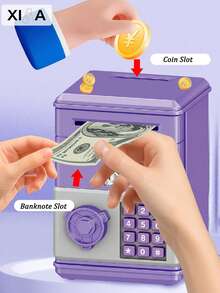 Money Box, Coin Storage Box, ATM Shaped Money Box, Unique Design, Mini ATM Savings Box Gift, Fashionable Cash, Large Capacity Savings Jar, Gift, Budget Wallet, Cash Drawer, Money Box, Coin Box, Financial Assistant, Cash Counter, Home Decor, Holiday, Summer Vacation, Party, Birthday Gift (Password Cannot Be Pressed And Entered, Not Automatic) - Multicolor - View 2
