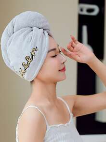1-3pcs Queen Embroidered English Letter Hair Drying Cap, 1pc Unique Hair Drying Cap - Multicolor - View 13