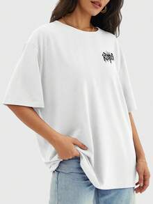 Speed mate 女款休閒寬鬆大尺寸圓領短袖運動基礎 T-shirt 上衣 - 黑與白 - 查看 3