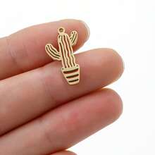 5pcs Stainless Steel Cactus Cutout Charms Bohemian Plant Theme Blank Pendant Supplies For Handmade Accessories - DZ534 - View 7