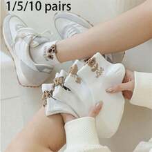 1/510 pares de calcetines sin costuras para mujer, diseño lindo de panda y corazón, tela de punto transpirable y absorbente de humedad, suave y lisa, adecuados para deportes y vacaciones, calcetines tipo barco, el mejor regalo para amigos y familiares - Multicolor - Ver 1