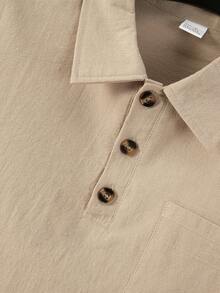 Setelan Linen Pria 2 Potong, Atasan Polo Lengan Panjang Warna Polos dengan Celana Tali Serut, Pakaian Kasual Streetwear - Khaki - View 5