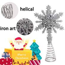 1Pc Glitter Snowflake Star Tree Topper, Spring Coil Base, Shiny Metal Red Gold Silver, Detachable Stand, Durable Non-Fading, Lightweight Easy Hang, Festive Xmas Ornament, Winter Holiday Home Decor, Mantel Desk Front Door Indoor Scene - Christmas - View 3