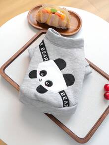 1件寵物衣服 狗狗貓咪服飾 小狗幼犬可愛春秋舒適運動衫系列 可愛卡通運動衫 - 熊貓 - 灰色 - 查看 3