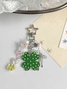 1pc Ins Style Sweet Cool Ballet Clover -Inspired Bag Charm Maximalist Keychain Girl Heart Pendant - Multicolor - View 4