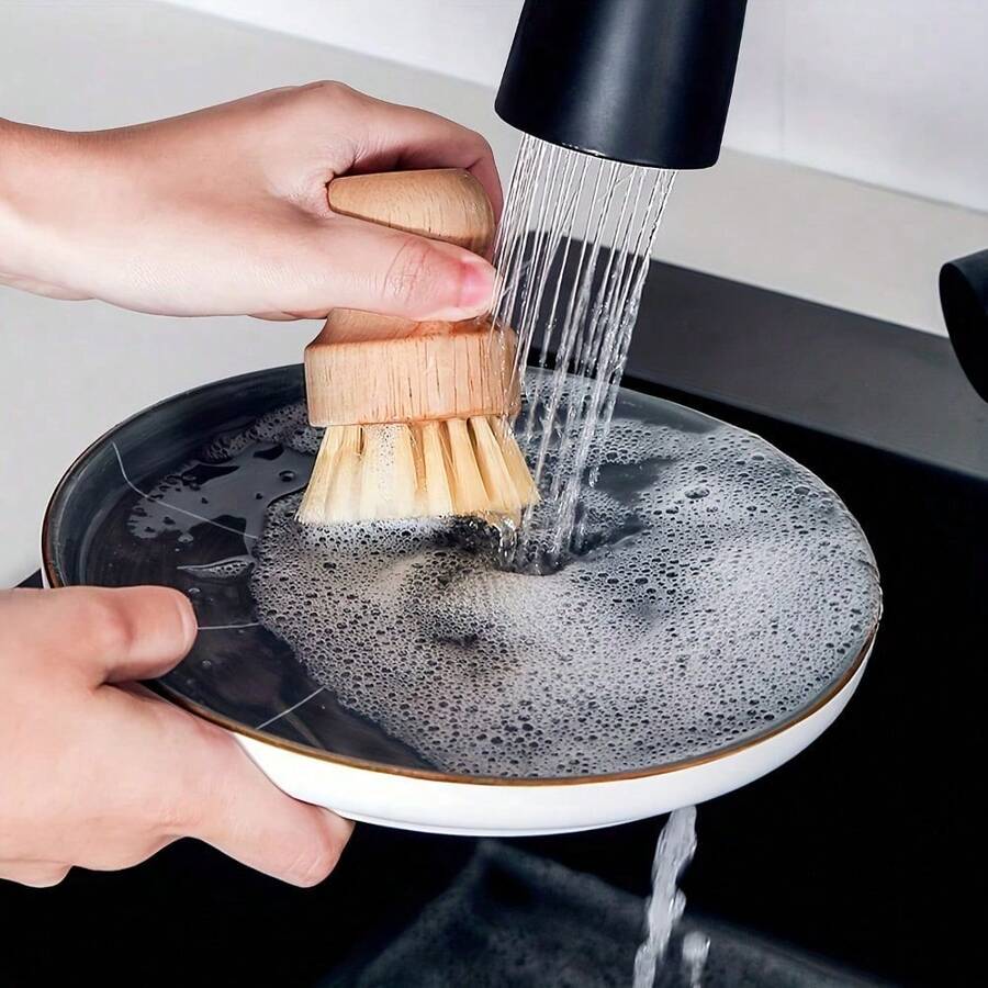 1/2pcs Kitchen Brush Set, Made Of Natural Bristles With Drainage Function - Crafted From Wood And Coconut Fiber, Suitable For Cleaning Tableware And Cookware, Rustic Design - Multicolor - View 1