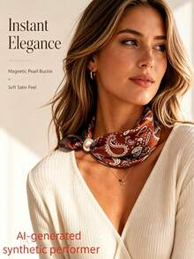 1pc New Pearl Magnetic Buckle Scarf, Satin Texture Spring/Summer Sun Protection Neck Warmer, Breathable Versatile, Birthday Party, Evening Banquet - Multicolor - View 6