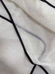 1pc Hanging Pleated Creamish Linen Sheer Curtain With Black Border, For Living Room - Multicolor - View 11