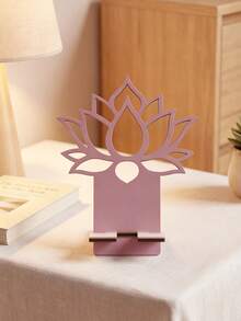 Exquisite Hollow Lotus Phone Stand, Natural Wood Color Aesthetic Display Rack, Ins Style 2D Vertical Phone Holder, Student Dorm Study Desk Kitchen Recipe Decoration, Gift - Multicolor - View 5