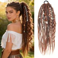 Braided Ponytail Hair Extension With Beads And Pendant, Viking Bohemian Style Braided Hair Extensions For Women, 24 Inches - Multicolor - View 21