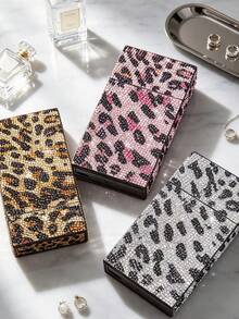 Full Rhinestone Leopard Print Mini Hair Clip Storage Box, Luxury Portable Multi-Functional Storage Box, INS Style Makeup Tool Storage Bag. Flip Cover Dust-Proof Design, Suitable For Travel, Hotel, Commuting And Daily Use. Exquisite Rhinestone Leopard Print Design, Perfect For Beauty Bloggers And Makeup Lovers, Can Store Mini Makeup Brushes, Lip Brushes, Fashionable And Versatile Makeup Storage Item. Couples, Birthday Gift, Back To School, Teacher's Day - Multicolor - View 3