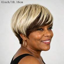 AMECIRE Pixie Cut Wig Human Hair Wig Women's Short-Hair Wig Human Affordable Wear & Go Wigs Straight-Hair Wig With Bangs Elastic Mesh Cap Suitable For Everyday Wear - S4/613 - View 5