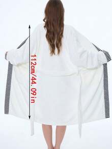 1pc Plus Size Oversized Sexy Minimalist Couple Bathrobe With Pockets, Coral Fleece, Absorbent - Watermelon Pink - View 6
