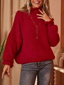 Women's Knitted Back Button Long Sleeve Cardigan Sweater, Autumn/Winter Style, Comfortable Regular Length - Red - View 4