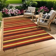 Huisuilinss Waterproof Outdoor Rug,Plastic Rug,Striped Plastic Straw Rug,Reversible Foldable Mat,Modern Carpet,Camping Rug With Portable Bag For Picnic Backyard Deck Balcony - 9*12ft Orange Red - View 9