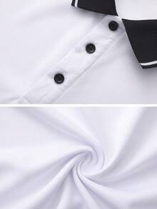 Men's Spring/Autumn Polo Shirt, Business Casual Fashion Gentleman Style, Long Sleeve With Collar - White - View 5