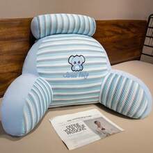 Striped Embroidered Multi-Functional Wrap-Around Bed Backrest Pillow, Zoned Lumbar And Neck Support Soft Backrest, Multi-Use For Reading / Office / Sofa / Nap / Footrest, 3D Wrap-Around Waist And Back Support, Skin-Friendly Breathable Striped Fabric, Multiple Cartoon Embroidery Color Options, Suitable For Dorm, Bedroom And Home, Relieves Fatigue From Long Sitting, Great Home Essential, Perfect Gift Choice - Multiple Styles - View 9