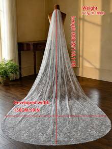1pc 3 Meters Long Water-Soluble Lace Bridal Veil, Sheer Soft Tulle, Wedding Dress Accessory,Halloween - Multicolor - View 8