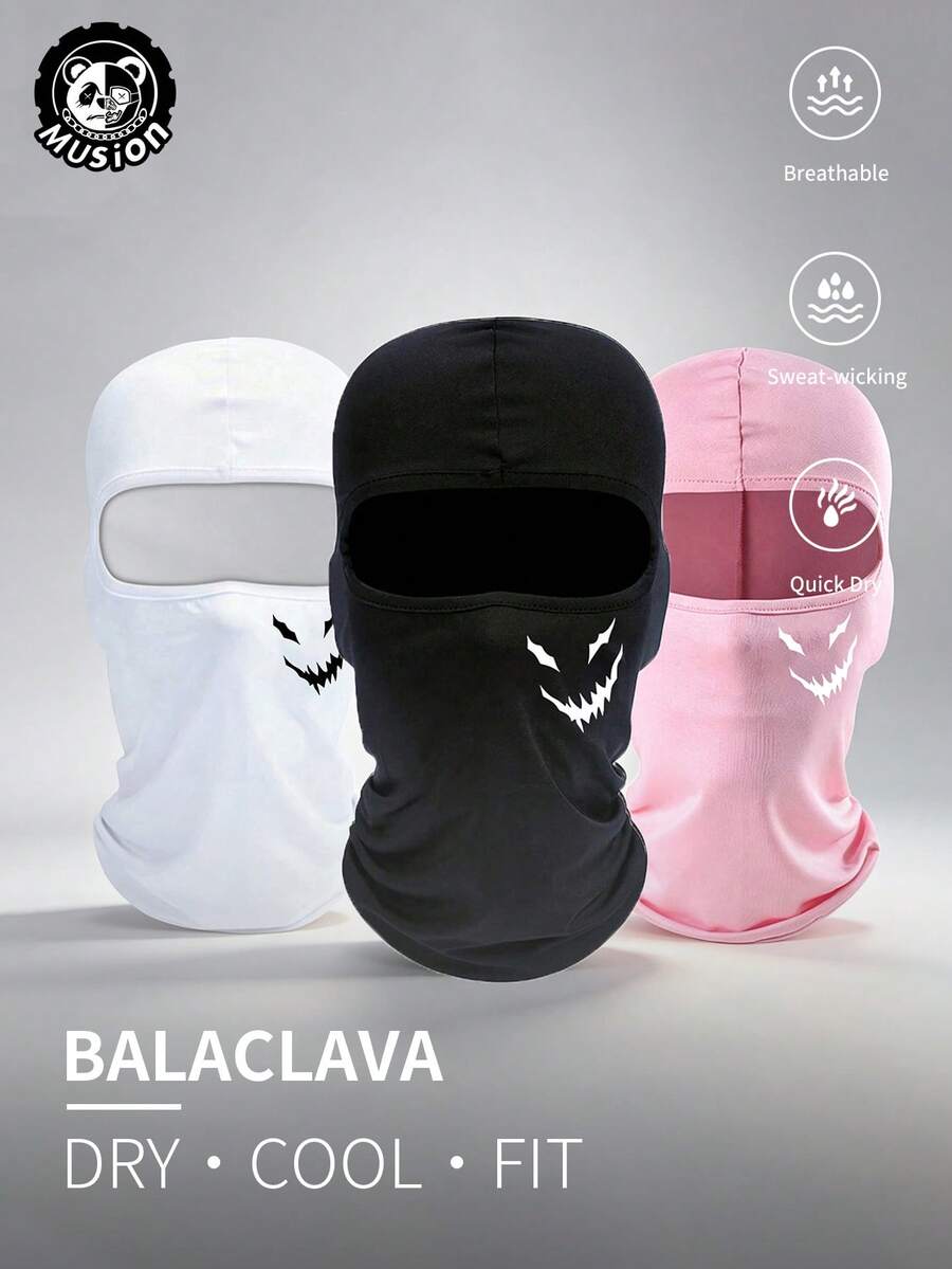 Musion 1/3pcs Horror Demon Pattern Helmet Liner, Breathable Windproof Neck Warmer Scarf, Full Head Wrap For Motorcycle Riding, Running, Outdoor Sports, Halloween Cosplay - Multicolor - View 1