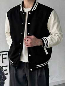Men's Autumn/Winter Casual Fashion Sports Outdoor Baseball Jacket Minimalist Commute Daily Top - Black - View 3
