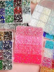 84-Grid Warna Campuran Acak 3mm Rhinestones Dekorasi Seni Kuku, Rhinestones Resin 3D Datar Belakang dengan Pena Pinset, Cocok untuk Seni Kuku, Pakaian Buatan Tangan, Dekorasi Kain, Aksesori Kuku Multifungsi DIY - MultiWarna - View 4