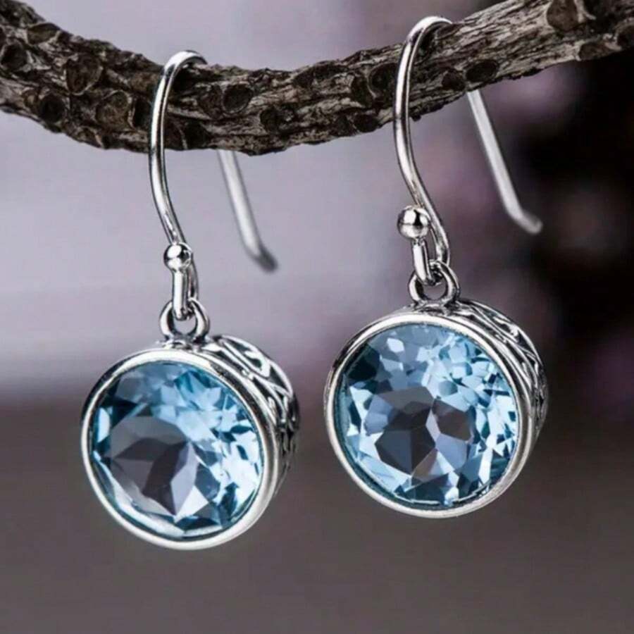 New Minimalist Long Blue Cubic Zirconia Dangle Ear Hooks, Hypoallergenic Earrings, Exquisite Gift For Best Friends