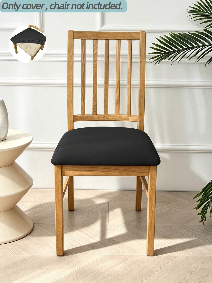 Elastic Stretch Dining Chair Seat Cover | Breathable Milk Silk Material, Removable Washable Chair Cushion Slip Cover, Universal Fit Dining Seat Protector. - Black - View 1