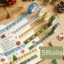 5 Rolls, New Christmas Vintage Washi Tape, Santa Claus Washi Tape, Masking Decorative Party Gift Wrapping Tape, For Scrapbooking, Journaling, DIY Crafts, Gift Wrapping - Multicolor - View 2