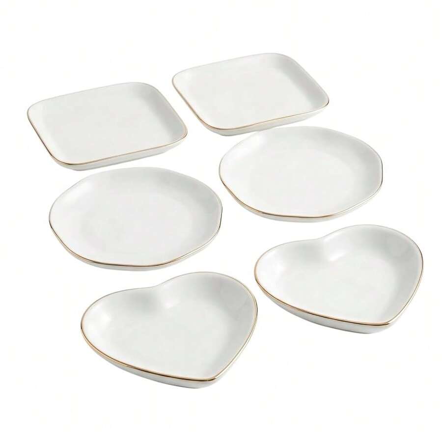 6 Pcs Ceramic Jewelry Tray, Decorative Trinket Dish For Jewelry Storage, Bridal Shower, Weddings, Birthdays Gifts (Assorted Sizes 4-4.6 Inch, White) - White - View 1