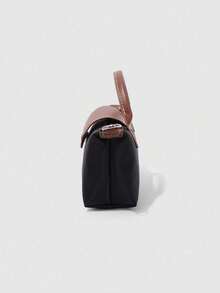 Dedoo Bolso de mano mini de nylon con bloques de color, estilo clásico de moda primavera/verano, bolso bandolera/de hombro minimalista y versátil con diseño de concha - Negro - Ver 5