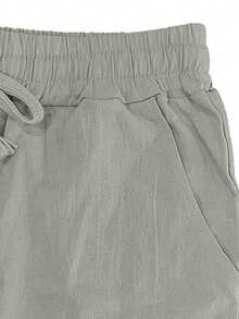 Solid Color Linen Woven Loose Casual Pocket Long Pants, Spring/Summer/Autumn - Grey - View 8