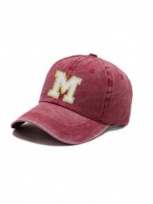 1pc Unisex Printed Washed Distressed Baseball Cap,Soft Adjustable Trucker Hat For Women Men,Gift,Summer,Beach,Holiday,Travel,Sports Streetwear - Burgundy - View 11