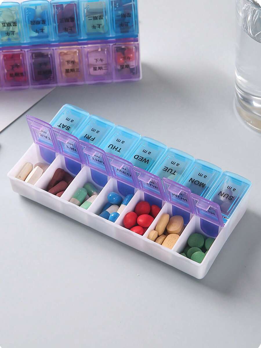 1pc Travel Pill Box With Double-Row Design, Lid And Compartments, Suitable For Car, International Travel And Various Occasions, Convenient For Organizing And Storing Medications. Portable Pill Box: Sealed Compartment Pill Box, Suitable For Driving, Vacation And International Travel - Compact And Portable, Convenient For Storing Medications