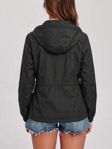 Women's Fashion Casual Autumn Hooded Drawstring Waist Cardigan Jacket - Black - View 5