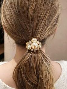 2/1 Fashionable Multi-Purpose High Elasticity Pearl Hair Clips, Perfect For Ponytails And High Buns, Essential Hair Accessory | Fashionable Hair Ties, Suitable For Various Outfit Matching, Ideal For Commuting, Work, Campus, Back To School Season, Perfect Gift For Friends And Family - Multicolor - View 5
