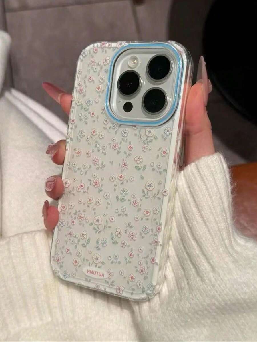 1pc New Korean Ins Style Full Screen Multi-Color Floral Small Flower Pattern Phone Case, Minimalist Premium Compatible With Apple 17pm, Fashionable Compatible With Apple 16, Unique Compatible With Apple 15p, Business Compatible With Apple 14plus, Compatible With Apple 13, Cartoon Compatible With Apple 12pm, Anti-Drop Protective Cover Compatible With Apple 11 - White - View 1