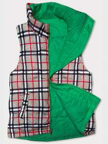 Women's Reversible Vest, 2-In-1 Sleeveless, One Side Plain, One Checkered. Loose Fit. - Green - View 6