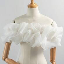 1pc Women's White Sheer Cold Shoulder Ruffle Shoulder Wrap, Detachable Transparent Mesh Ruffle Short Cape With Back Tie, Elegant Detachable Small Cape For Wedding Dress, Evening Party, Bridesmaid, Formal Ball Accessory - Multicolor - View 4