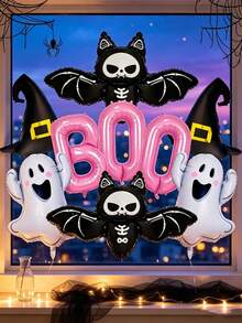 10pcs Sweet & Cool Pink "BOO" Letter Decorations, Featuring Skull, Bat, Ghost And Witch Hat Designs, Suitable For Halloween Party, Yard And Store Window Display, Cosplay Events And Holiday Photo Props - A - View 4
